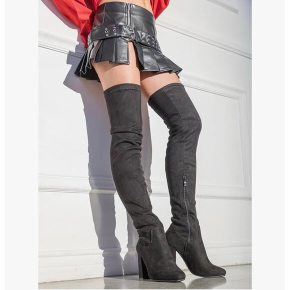 Women Over The Knee Thigh High Chunky Heel Long Stretch Boots Sexy Fall Black Su - Picture 1 of 7